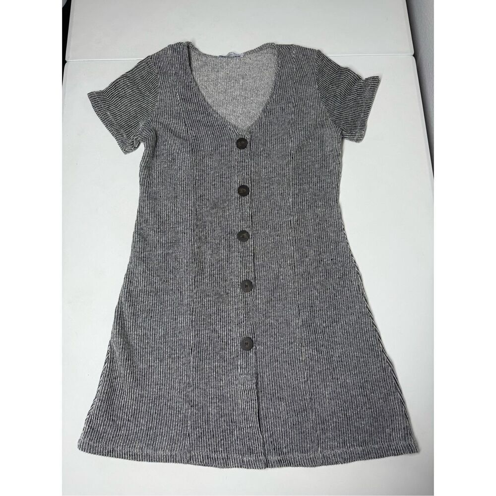 ZARA Trafaluc Knit Ribbed Buttoned Mini Dress Womens Sz M White Black See Notes